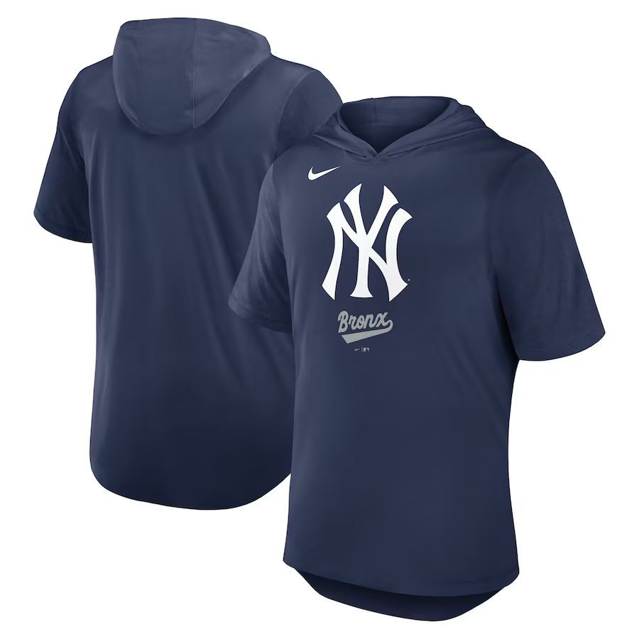 Men 2025 MLB New York Yankees Blue Hooded T-shirt
